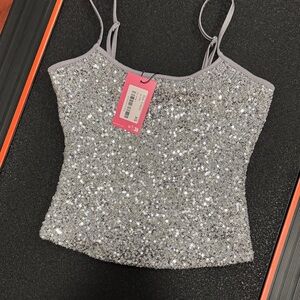 Edikted Silver Sequin Women's Top